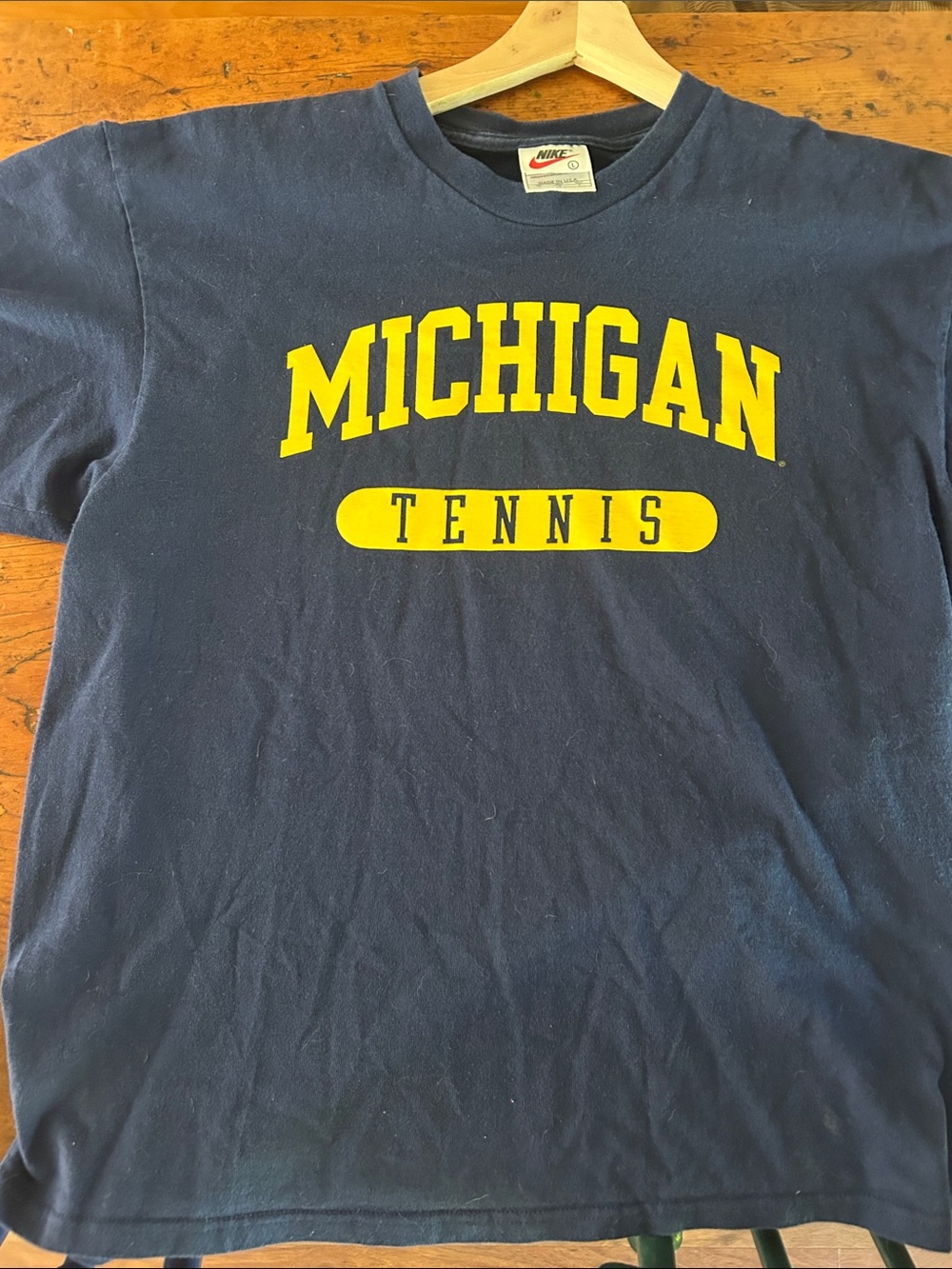 Nike Made in USA Navy Blue Michigan Tennis Short-Sleeve Tee with Yellow Logo